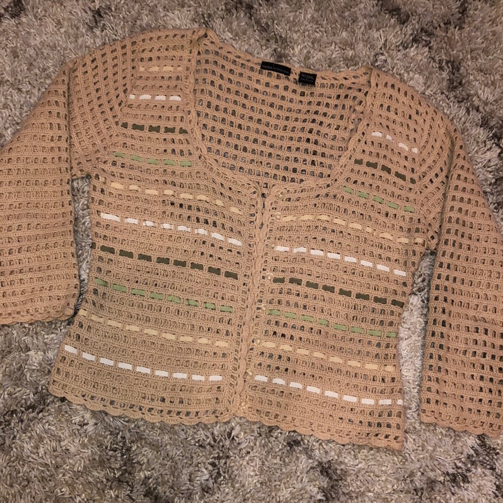 Moda tan crochet cardigan